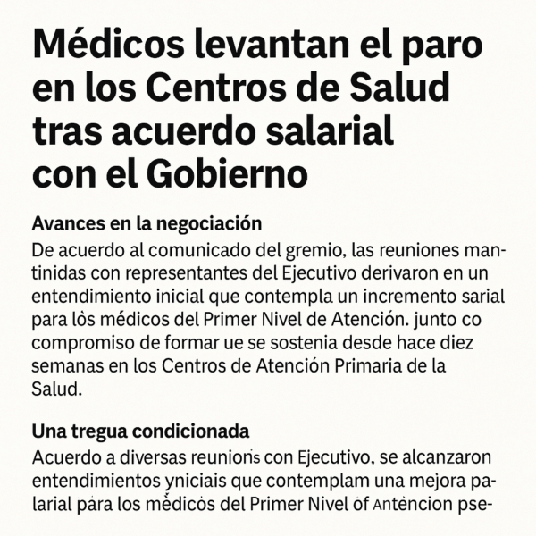 Médicos levantan el paro en los Centros de Salud tras acuerdo salarial con el Gobierno
