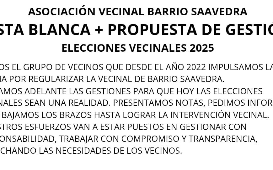 Barrio Saavedra elige autoridades vecinales: la Lista Blanca presenta su propuesta de gestión