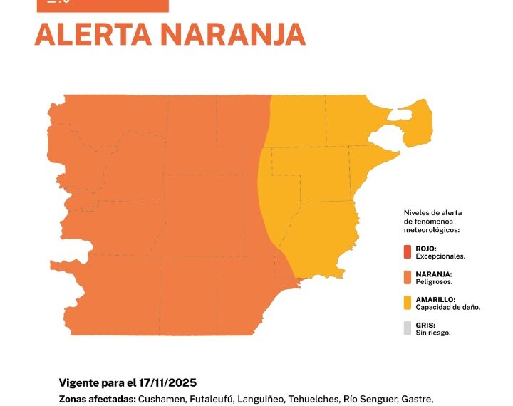 Actualizan alerta naranja por vientos fuertes para este lunes en la región