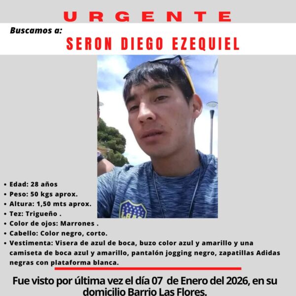 Continúa la intensa búsqueda de Serón Diego Ezequiel, desaparecido hace siete días