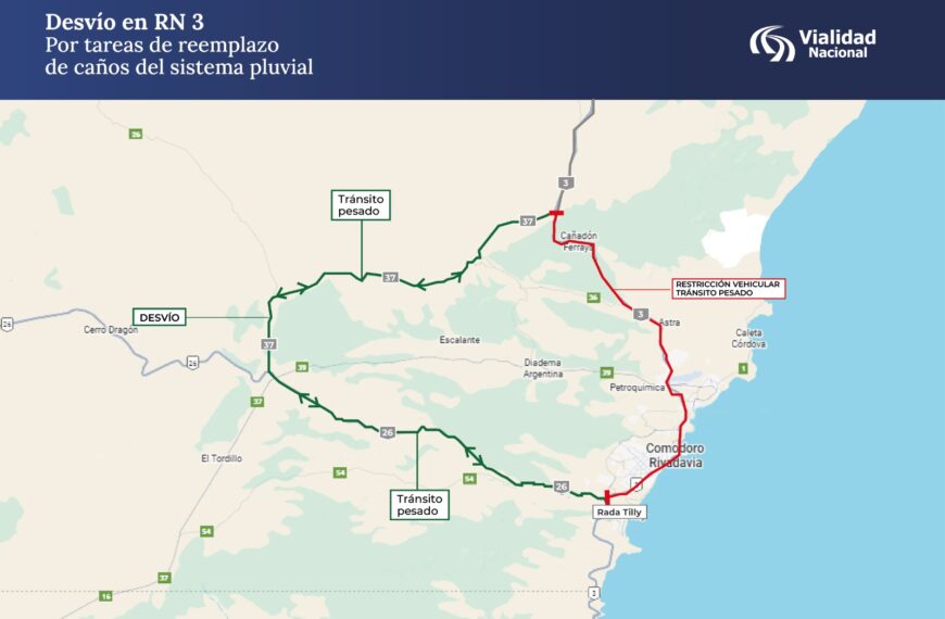 Se realizará una restricción para vehículos pesados en la RN 3, en Comodoro Rivadavia