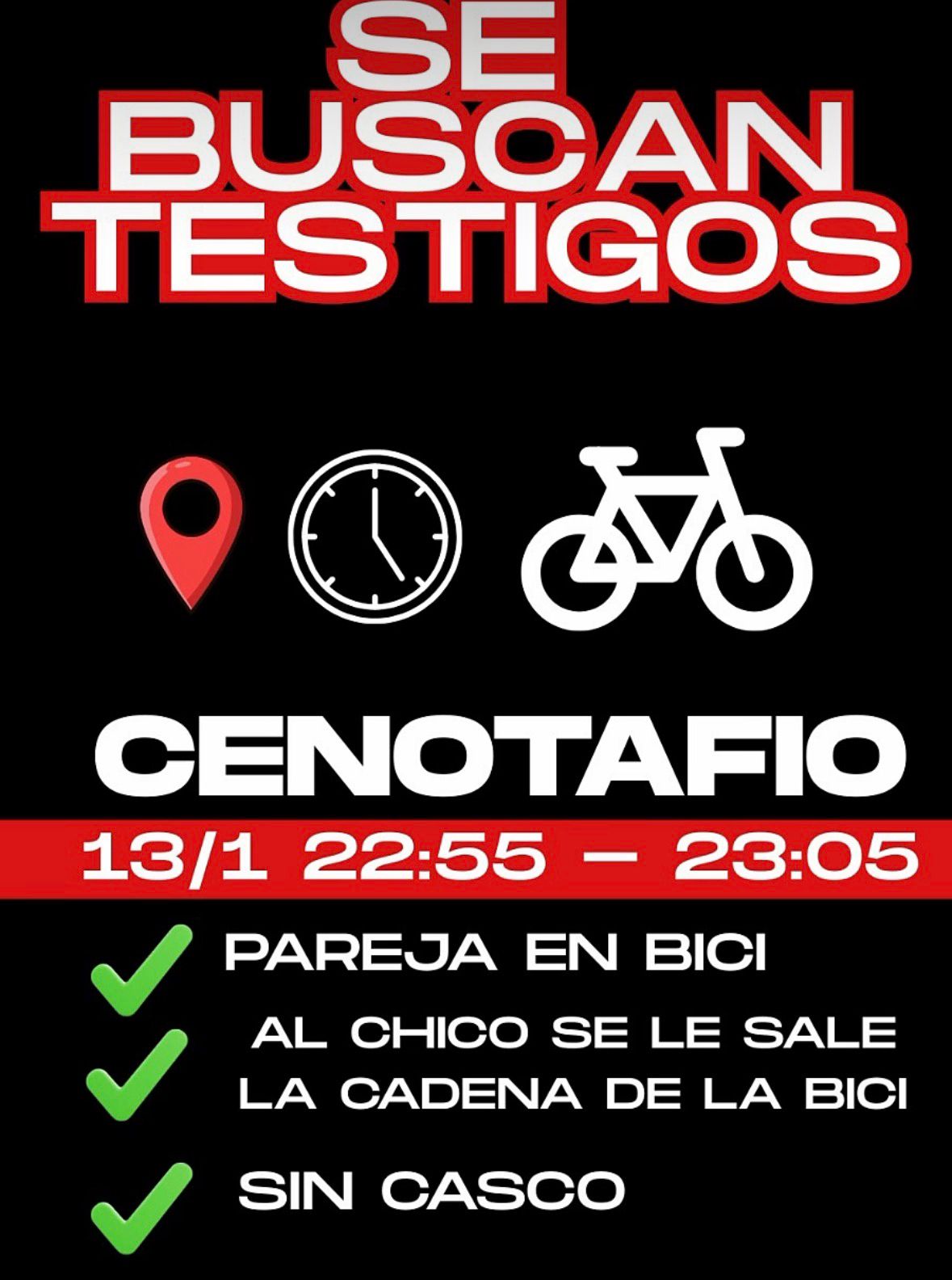 Convocan a testigos para identificar a una pareja que circulaba en bicicleta en la zona del Cenotafio