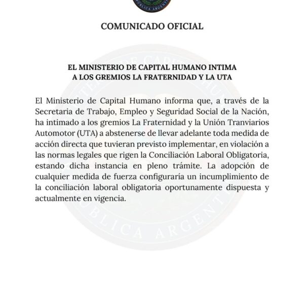 El Gobierno intimó a La Fraternidad y la UTA a no realizar medidas de fuerza