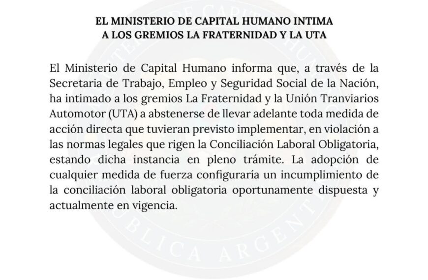 El Gobierno intimó a La…