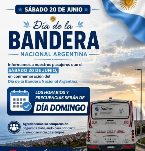 Expreso Rada Tilly informó que el Día de la Bandera el servicio funcionará con frecuencia de domingo
